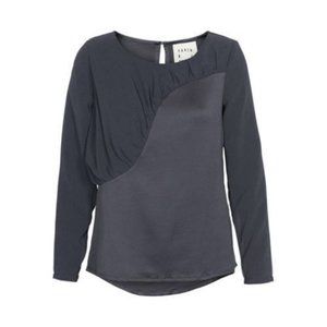 KAREN by SIMONSEN Dark Navy MESH Blouse TOP Ponda SEERSUCKER 38 $200